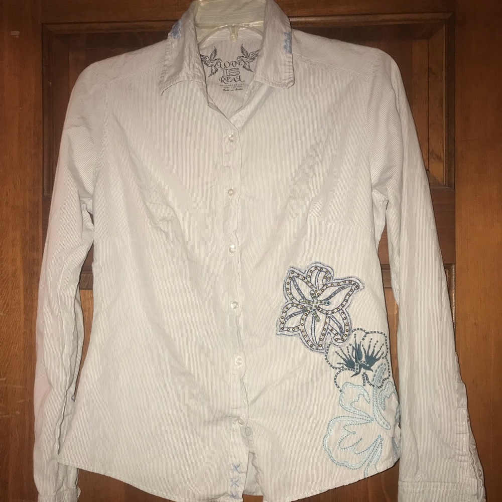 LOVE IS REAL button up blouse. Size Medium.